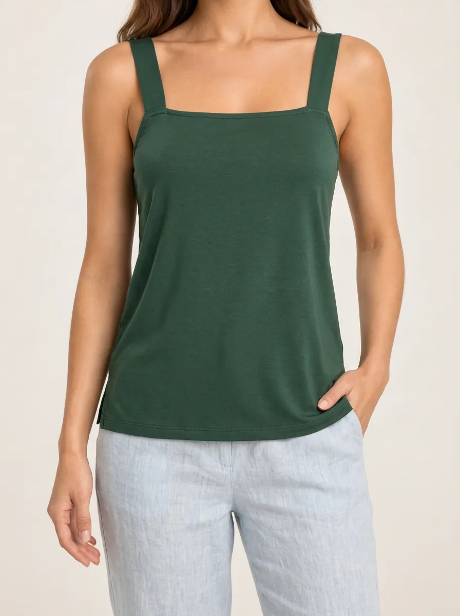 Women's Square Neck Wide Strap Side Slit Straight Hem Everyday Camisole Top