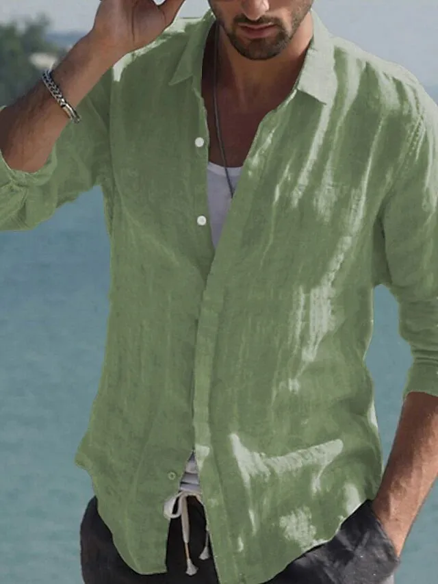 Men's Button-Front Casual Linen Shirt