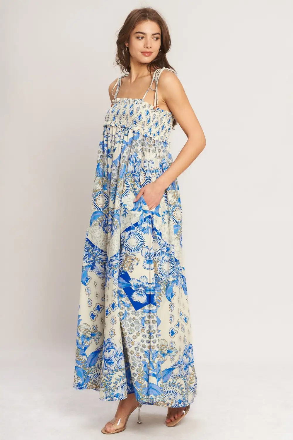 Smocked Cotton Printed Maxi Dress