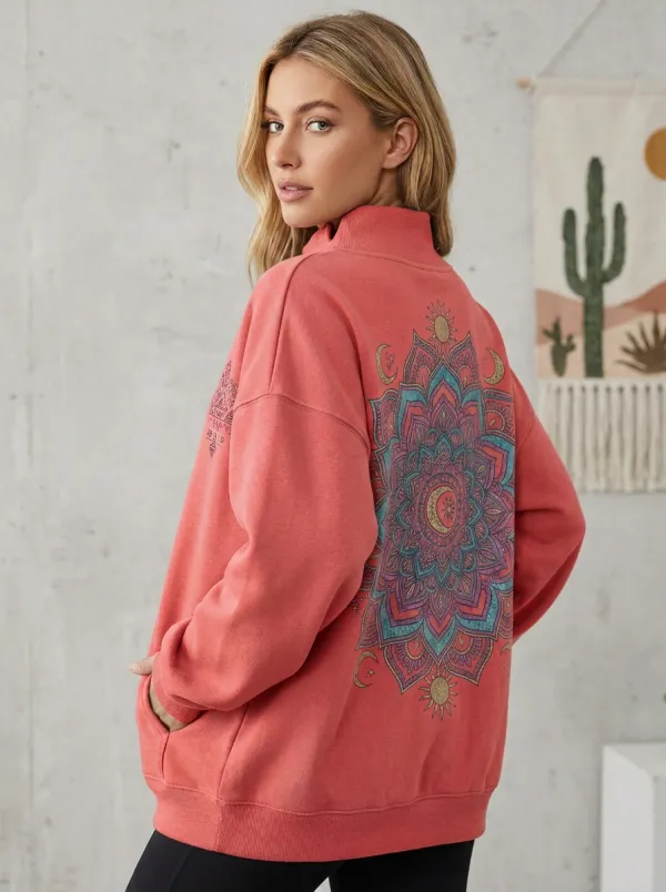 Boho Celestial Mandala Mock Neck Sweatshirt