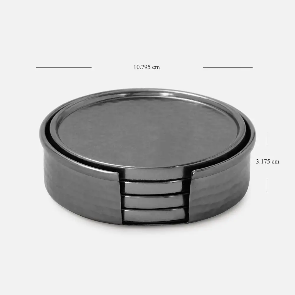 Hammered Metal Coaster Stand Set