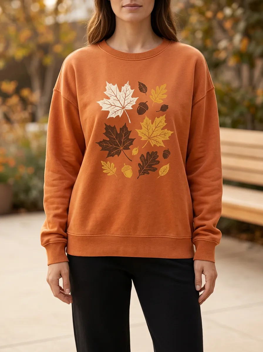 Relaxed Look Maple-Leaf Printed Acorn Graphic Sweatshirt