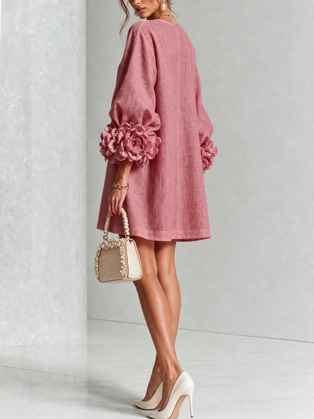 ✨New Arrivals & Special Offers-Floral Button-down Mini Dress With Striking Floral Cuffs