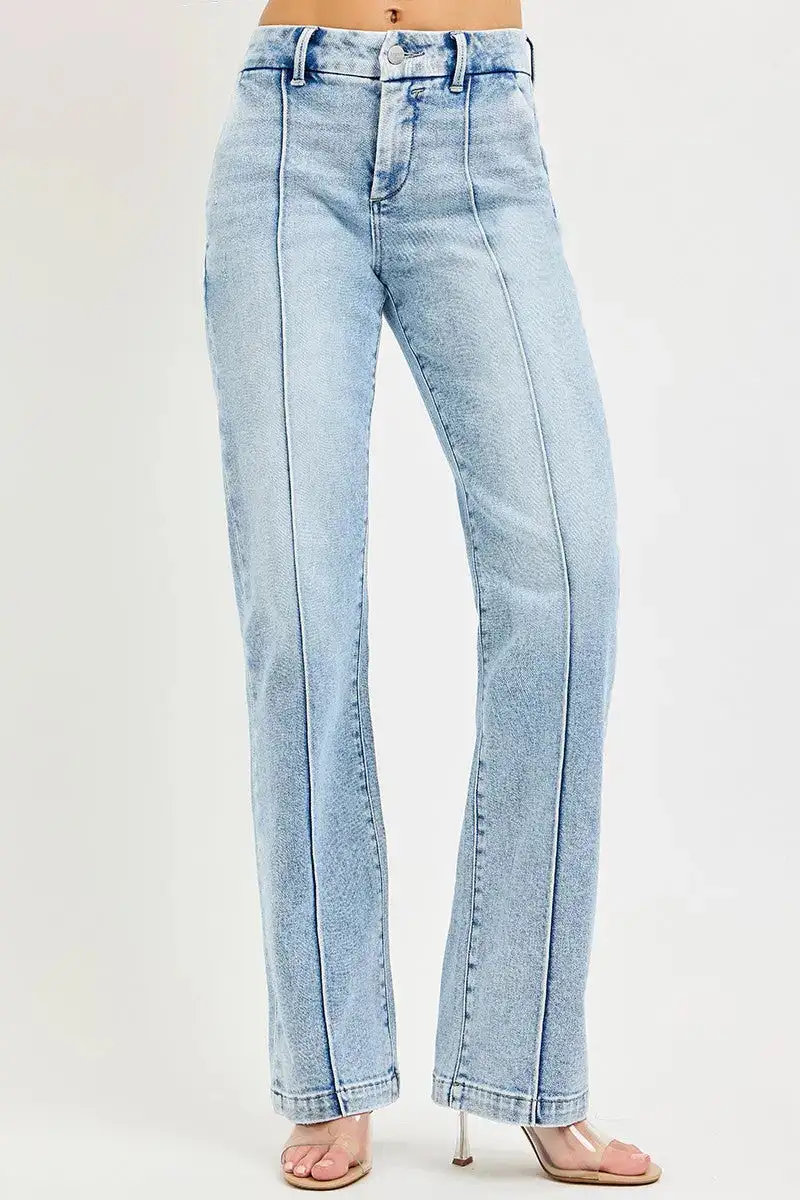 Tummy Control High Rise Straight Leg Pocketed Denim Jeans