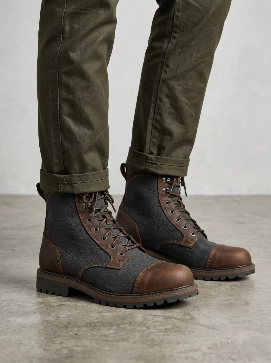 Unisex Urban Outdoor Hiking Topographic Map Print Work Boots