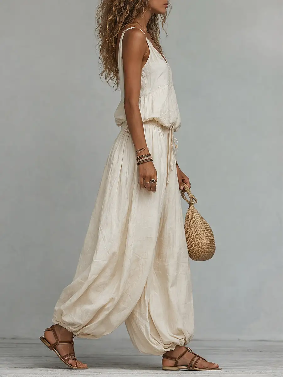 Boho Embroidered Vest & Balloon Pants Set