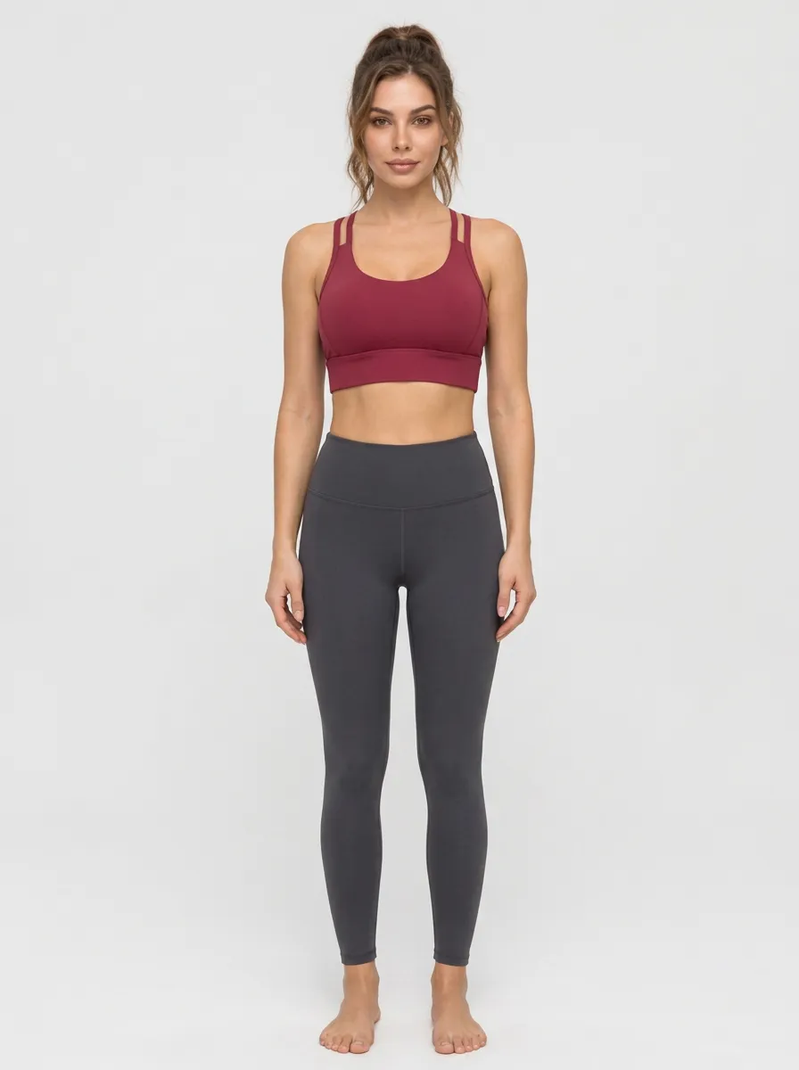 Women's Cross Back Sports Bra with Burgundy Detail
