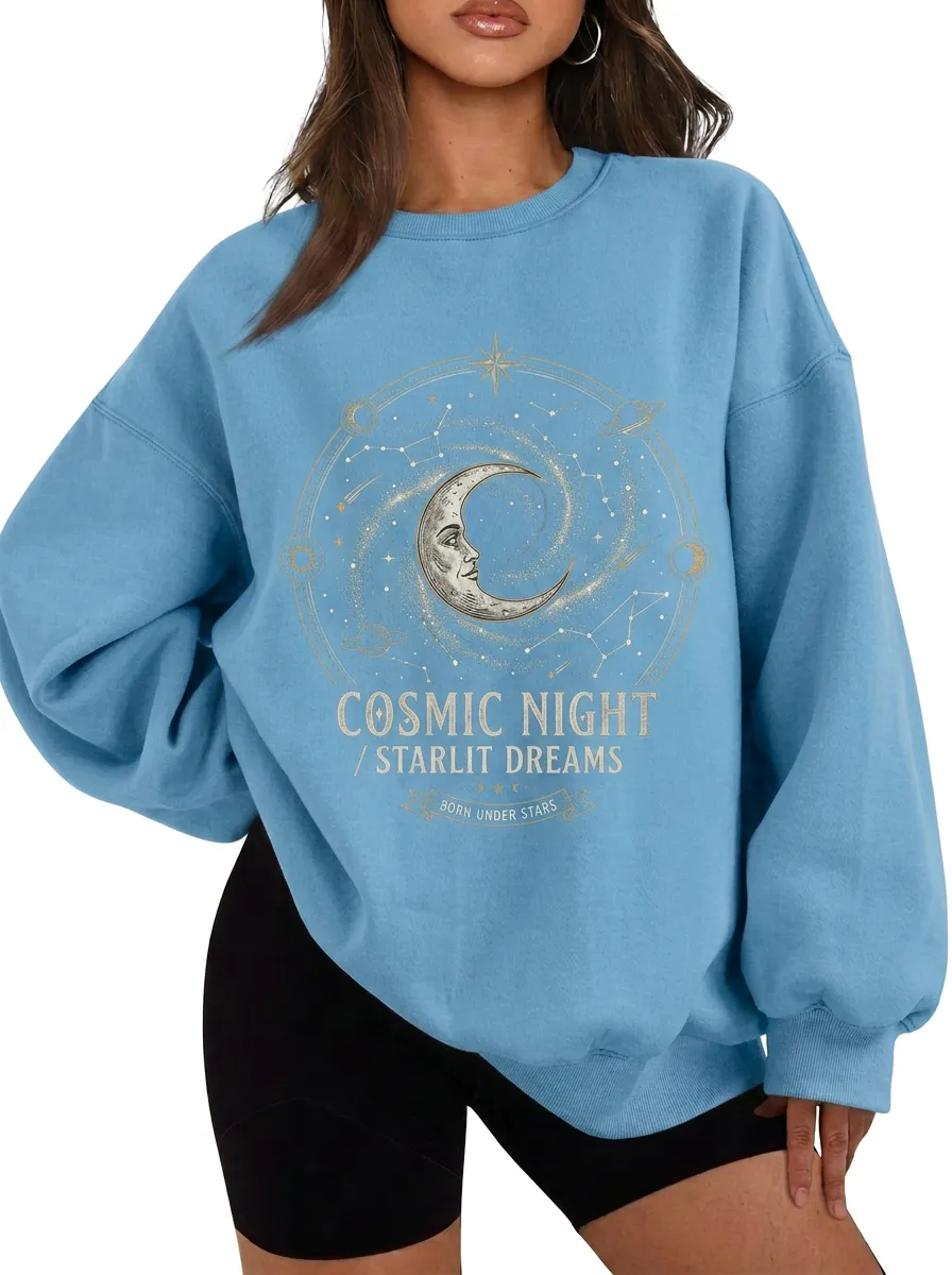 Women's Celestial Moon Starlit Dreams Printed T-shirt