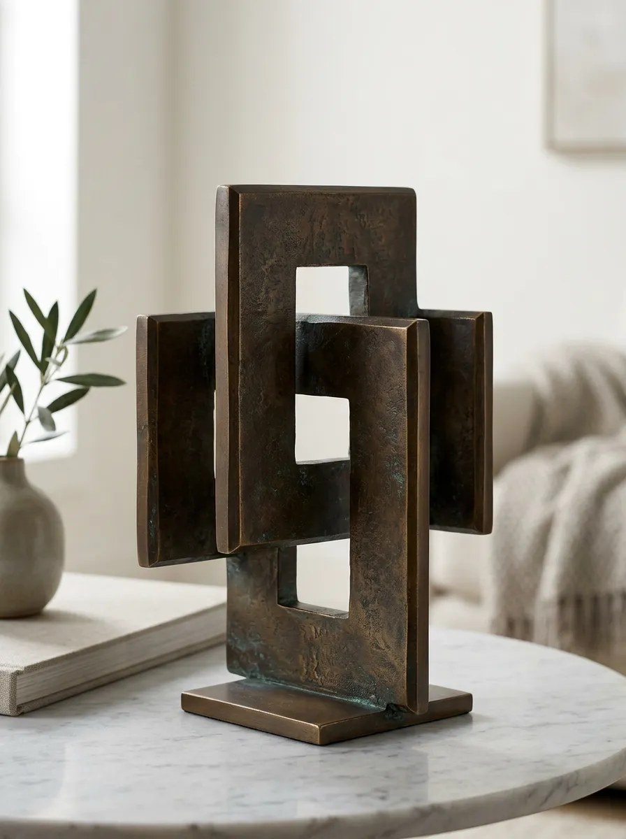 Contemporary Abstract Geometric Bronze Metal Table Sculpture