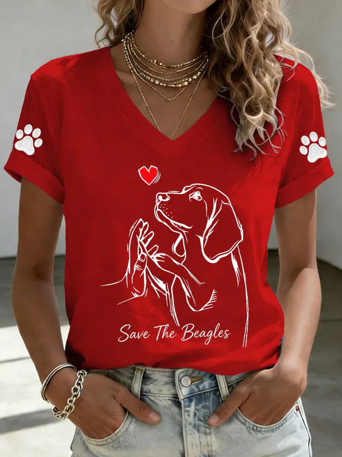 Women's Save The Beagles Print Casual T-shirt