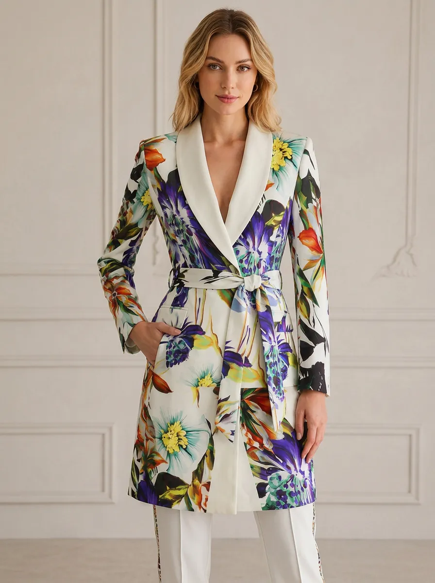 Women's Floral Art Botanical Printed Blazer Jacket