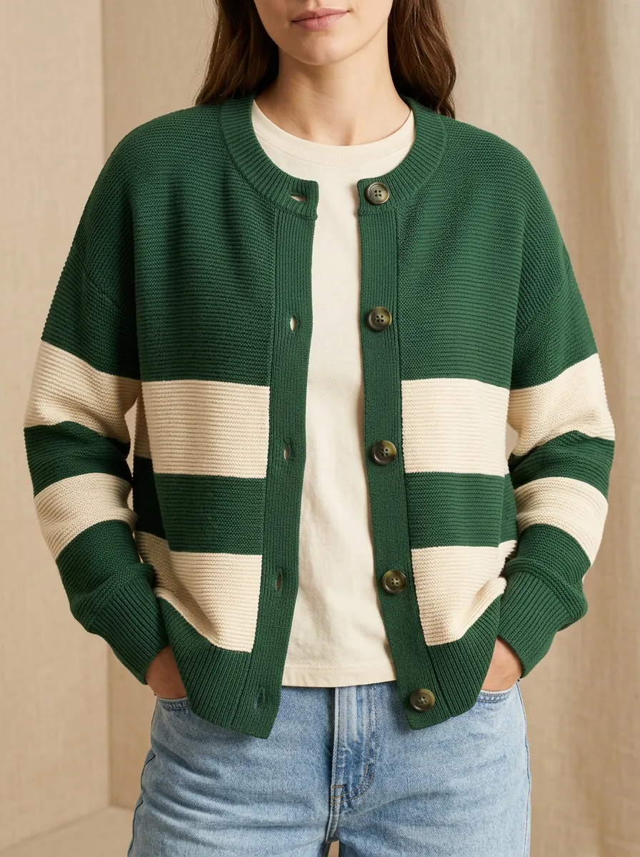 Classic Graphic Distinctive Rugby Striped Knit Cardigan