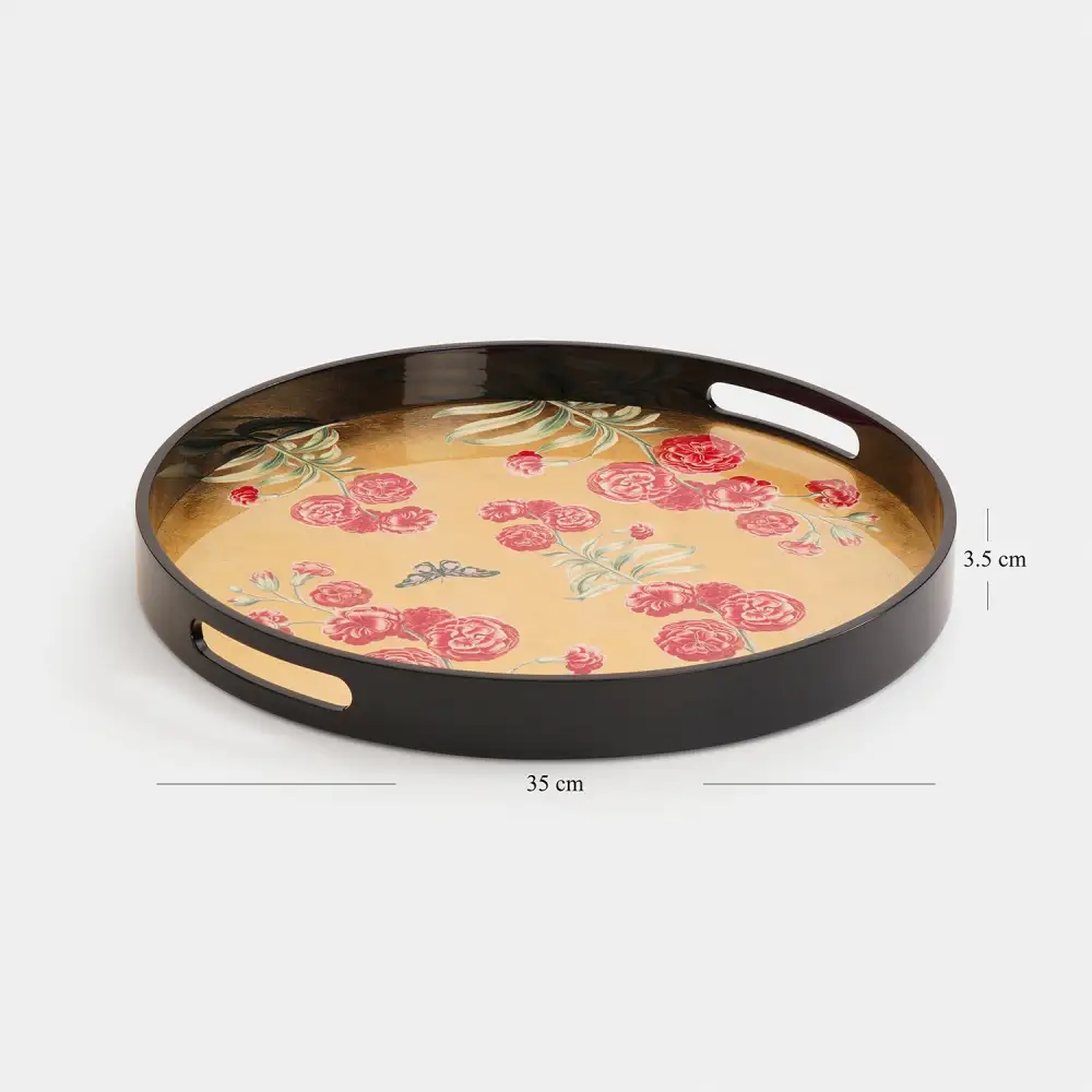 Gold Floral Round Serving Tray
