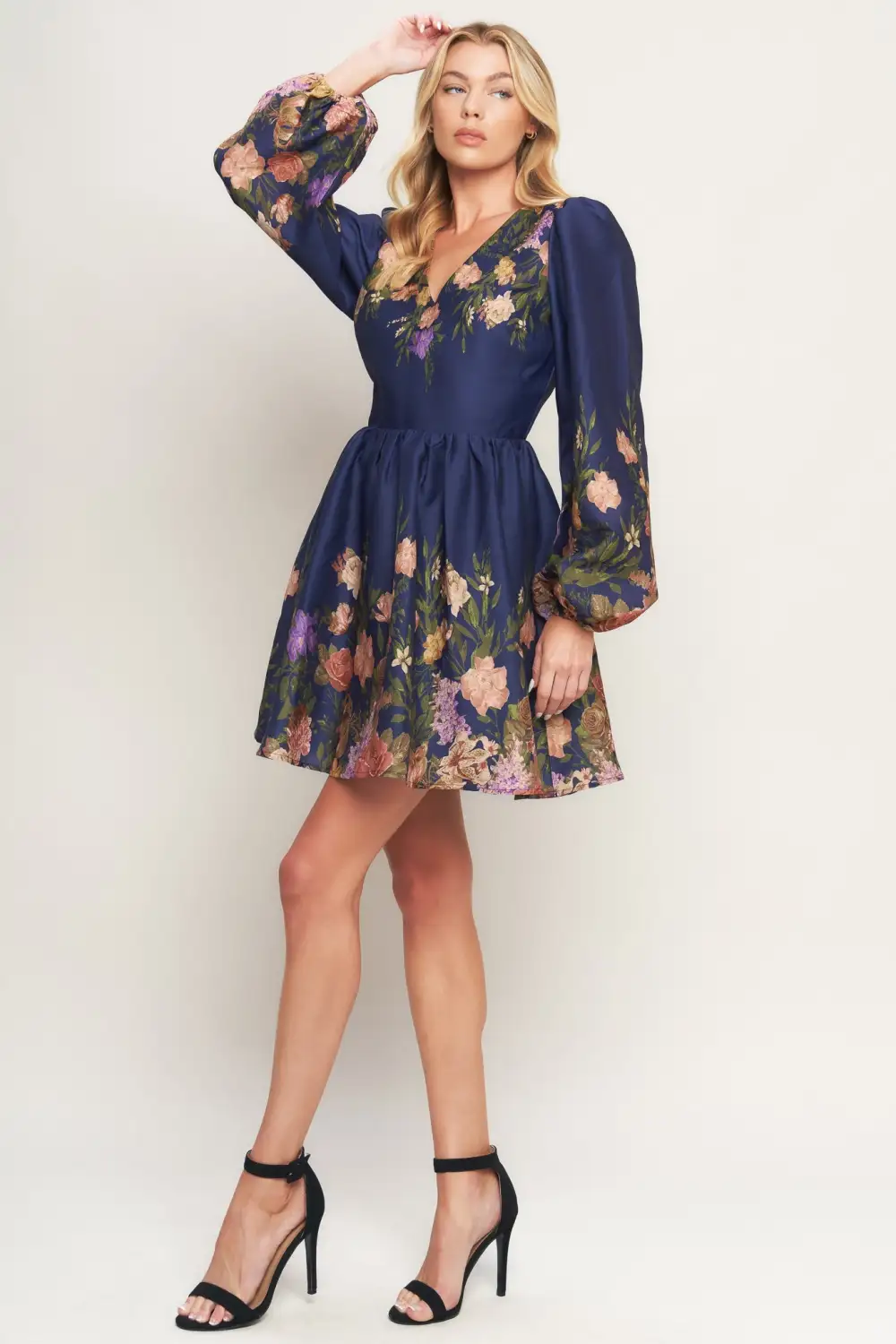 Long-Sleeve Printed Mini Dress