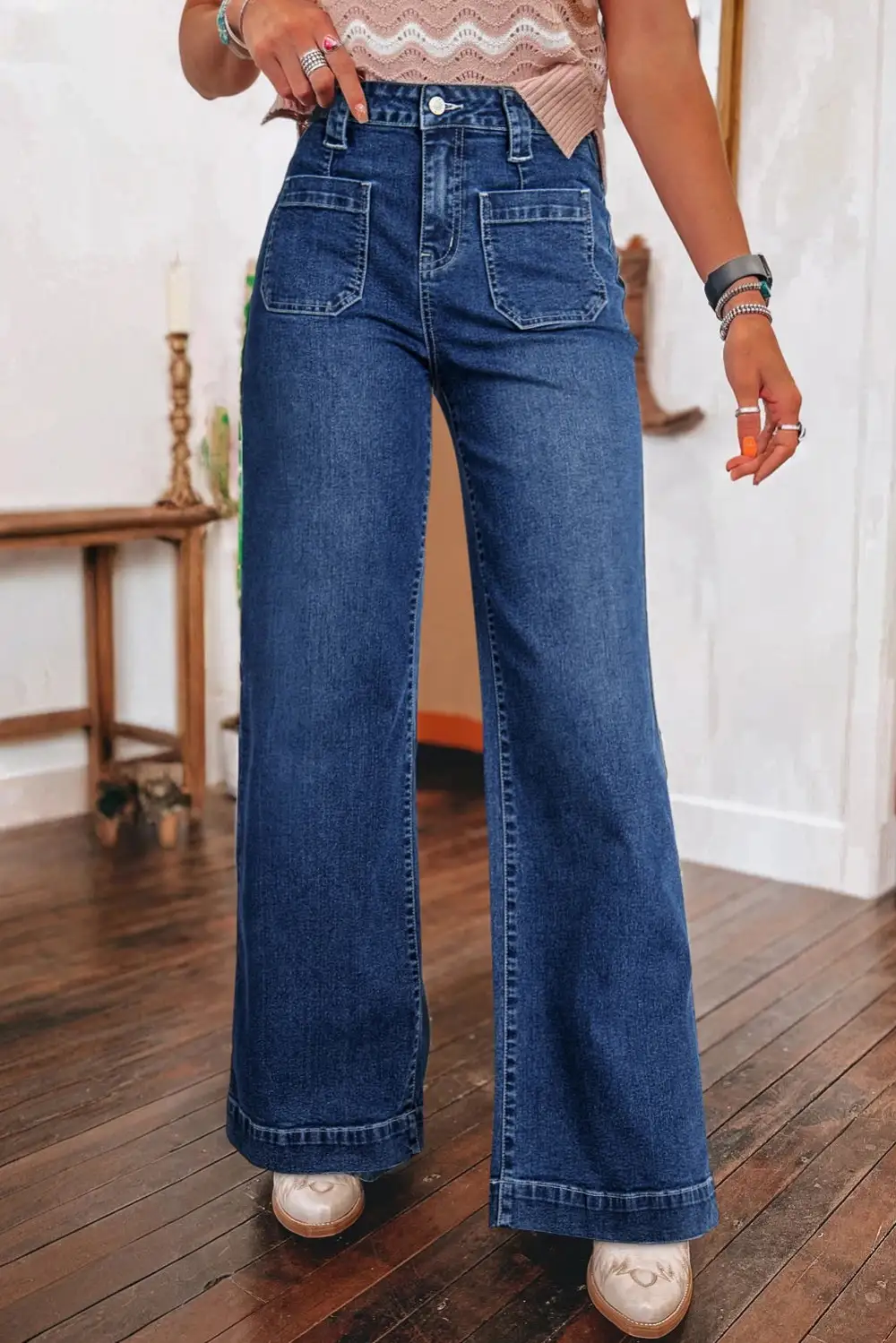 Wide Leg Pocketed High Waist Jeans