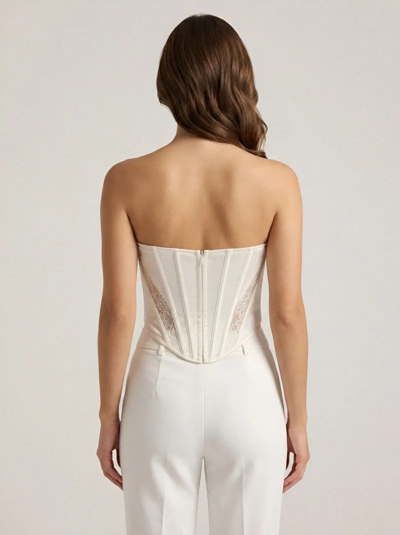 Vintage Lace-Trim Satin-Look Women's Corset Top