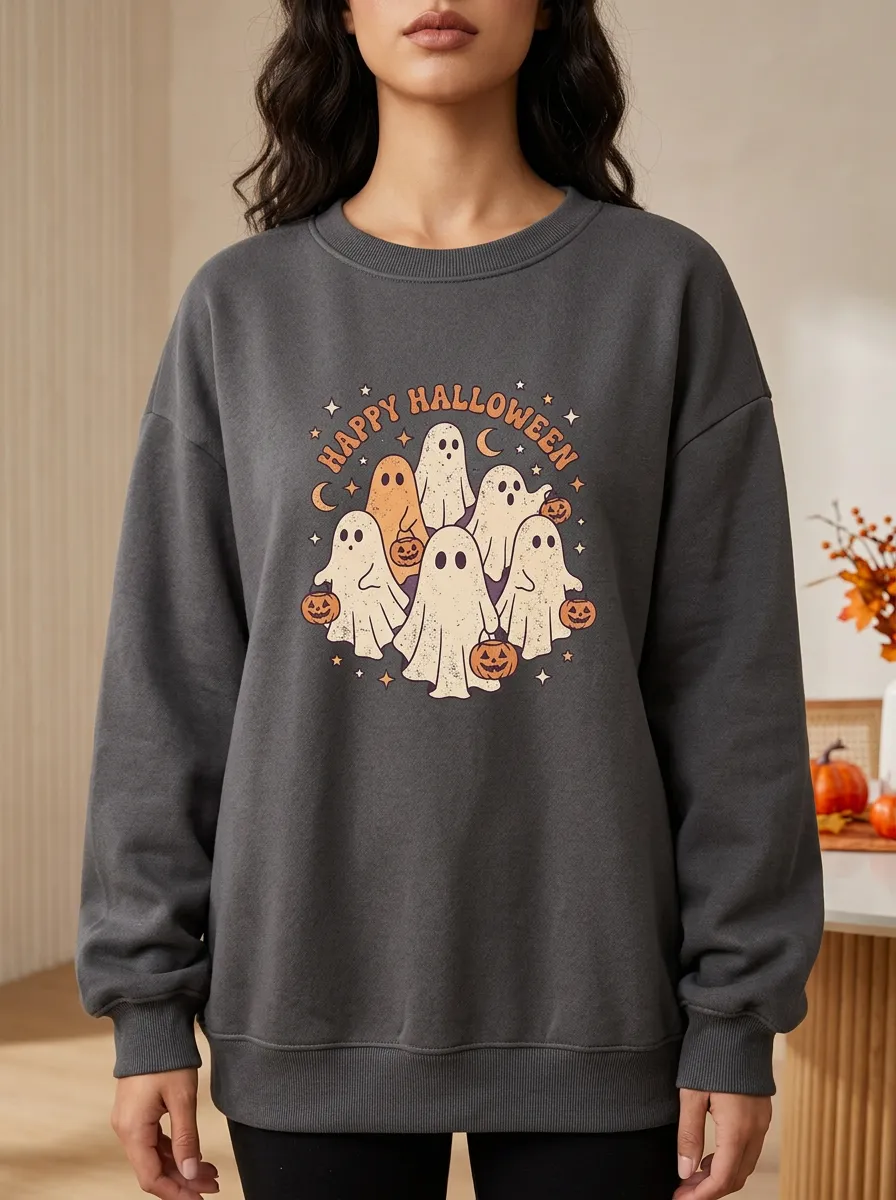 Women's Halloween Ghost Pumpkin Printed Sweatshirt