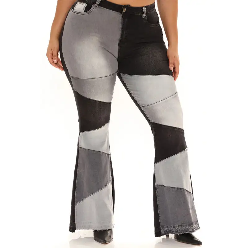 Denim Wide Leg Patchwork Jeans