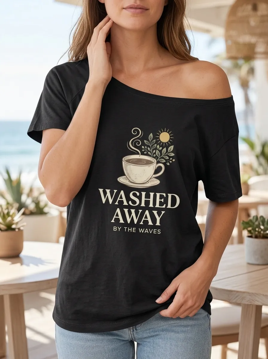 Women's Coffee Beach Lover Washed Away Waves Printed T-shirt