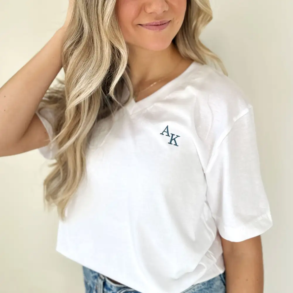 Embroidered V-Neck T-Shirt