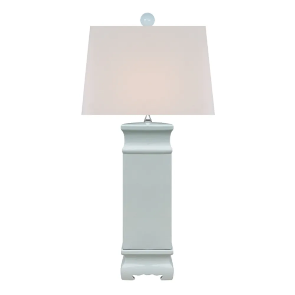 Pagoda-Form Porcelain Square-Shade Lamp
