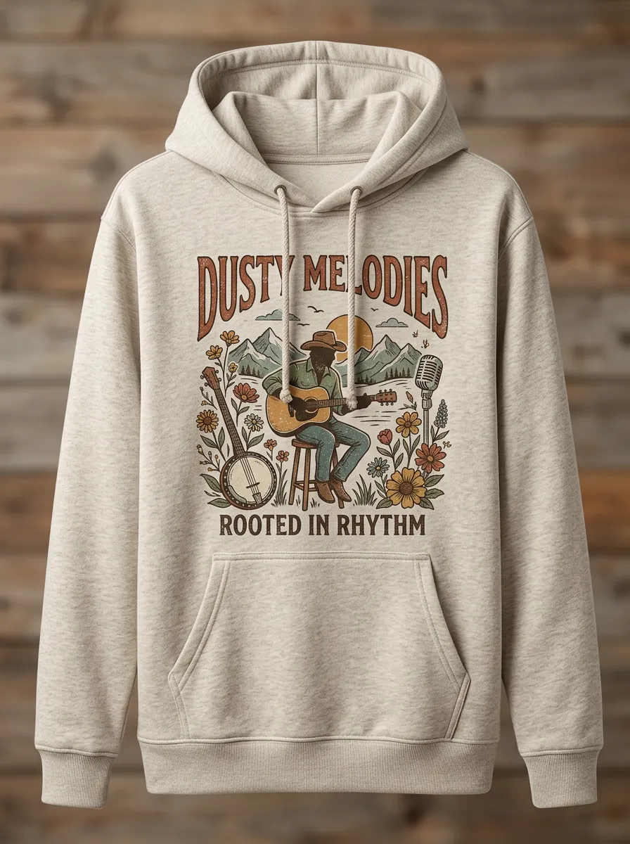 Country Music Guitar Banjo Floral Pullover Hoodie