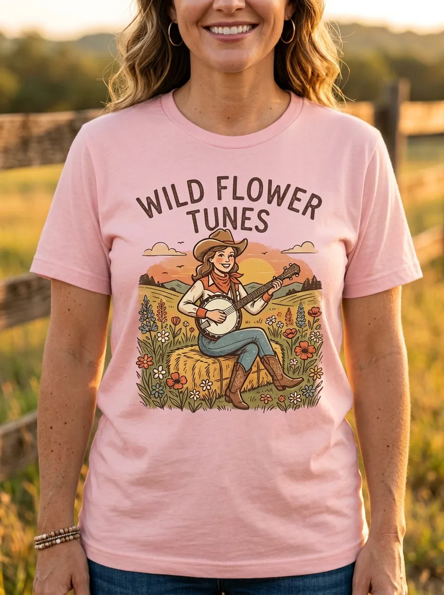 Rustic Banjo Cowgirl Women's Country Music Casual T-Shirt
