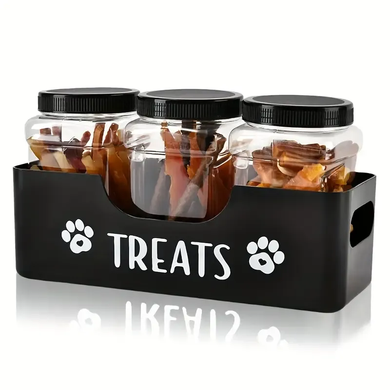 Pet Snack Box Set with 3 Sealed Plastic Jars