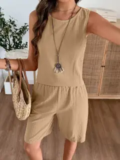 Round-Neck Shorts Matching Set