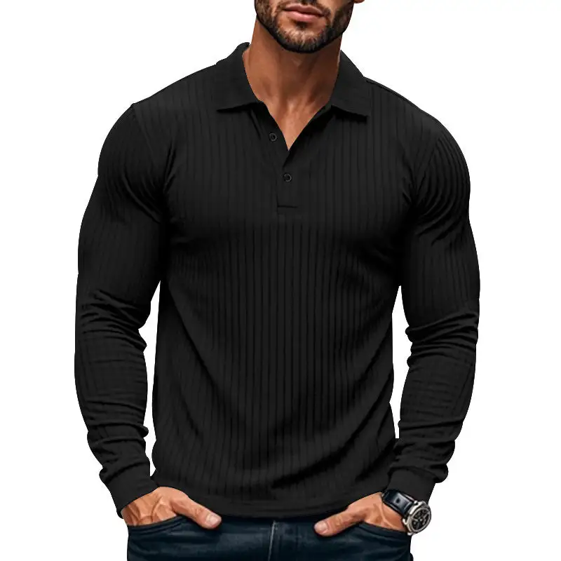 Long Sleeve Slim Fit Athletic Fine Knit Polo Shirt