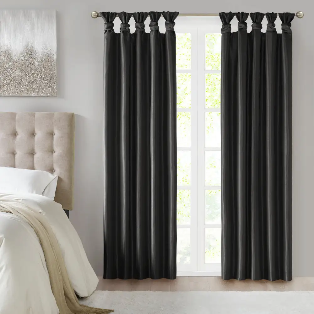 Refined Total Blackout Faux Silk Twist-Tab Curtain Panel