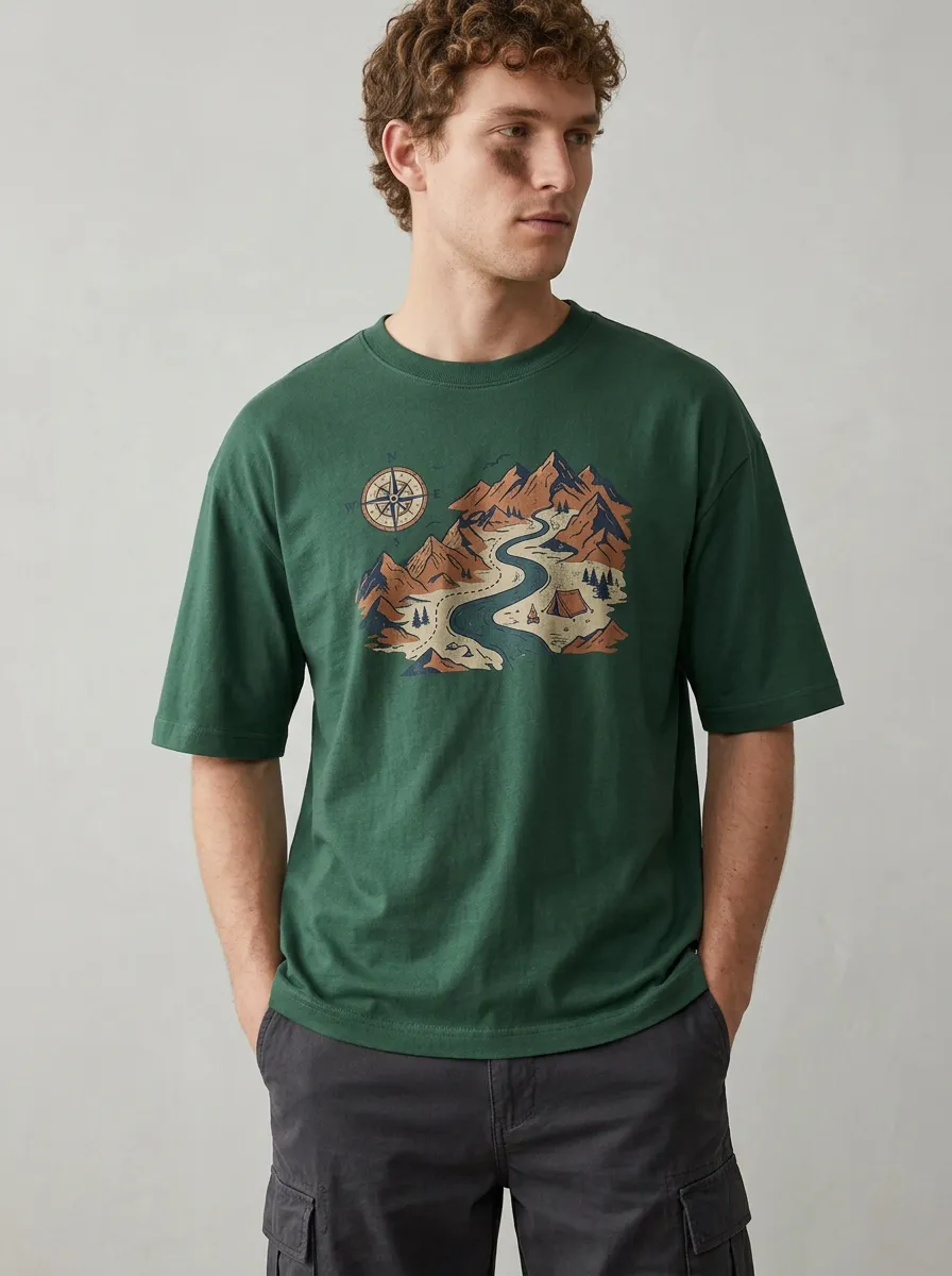 Men's Compass Mountain Camping Printed T-Shirt