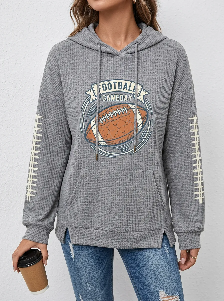 Women's Football Gameday Graphic Sleeve Printed Waffle Hoodie