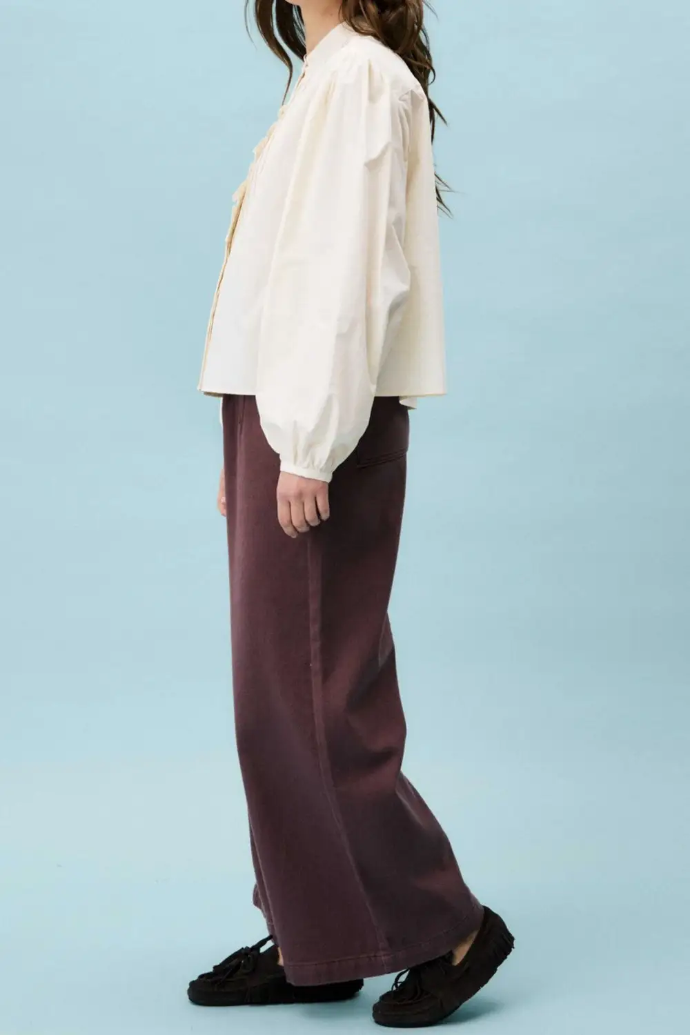 Button Down Collared Ruffle Pleated Shirt