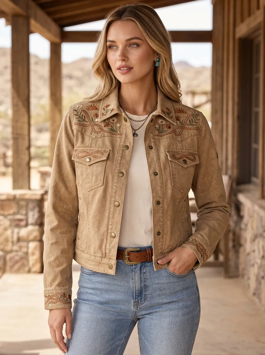 Frontier Floral Rope Embroidered Prairie Look Women's Western Jacket