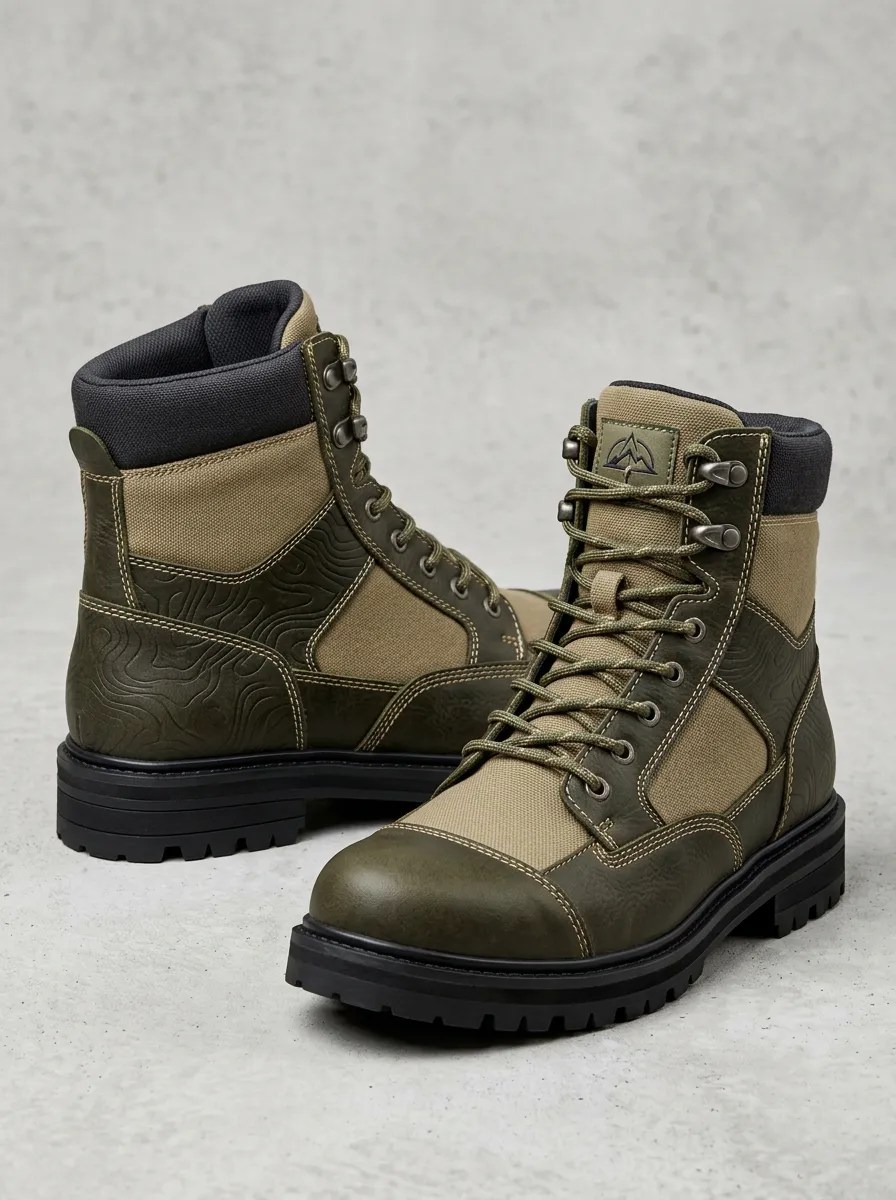 Unisex Urban Outdoor Enthusiast Topographic Pattern Print Work Boots