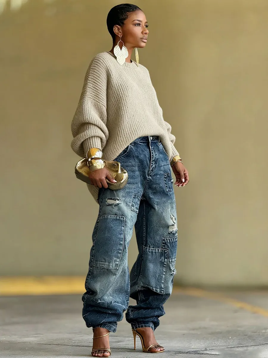 Charis Distressed Patchwork Denim Jeans