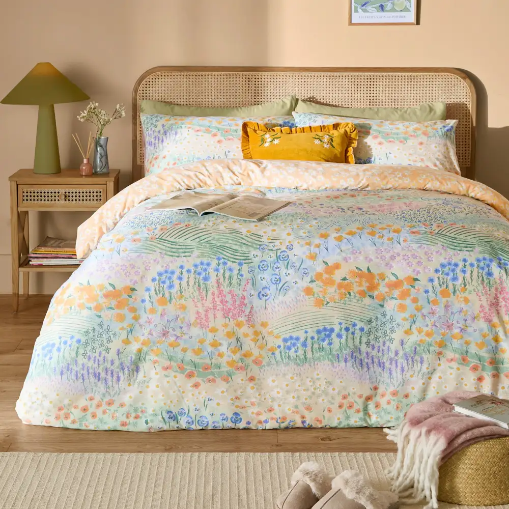 Minimal Bedroom Reversible Floral Cotton Duvet Cover Set