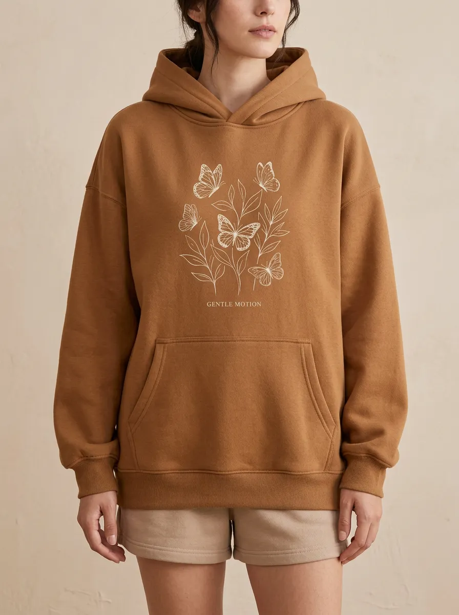 Nature Butterfly Floral Line Art Hoodie