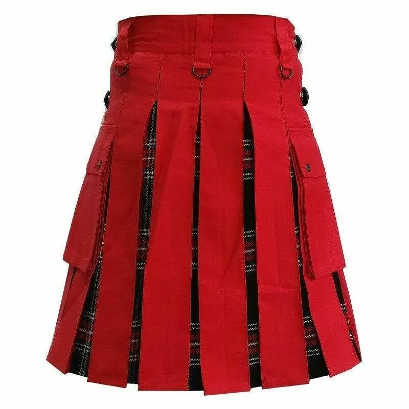 Red Multi-Button Retro Pleated Skirt