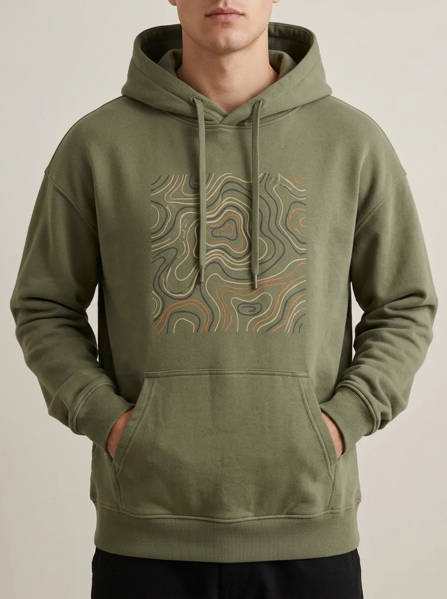 Men's Outdoor Nature Lover Topographic Map Print Hoodie