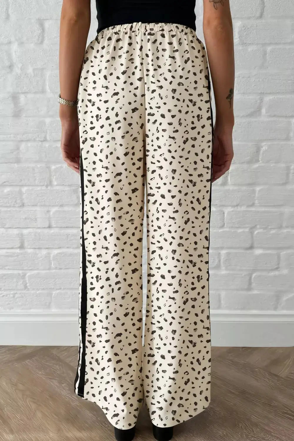 Sequin Leopard Print Drawstring Side Stripe Pants