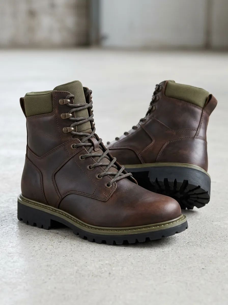 Unisex Outdoor Leather Trim Print Work Boots