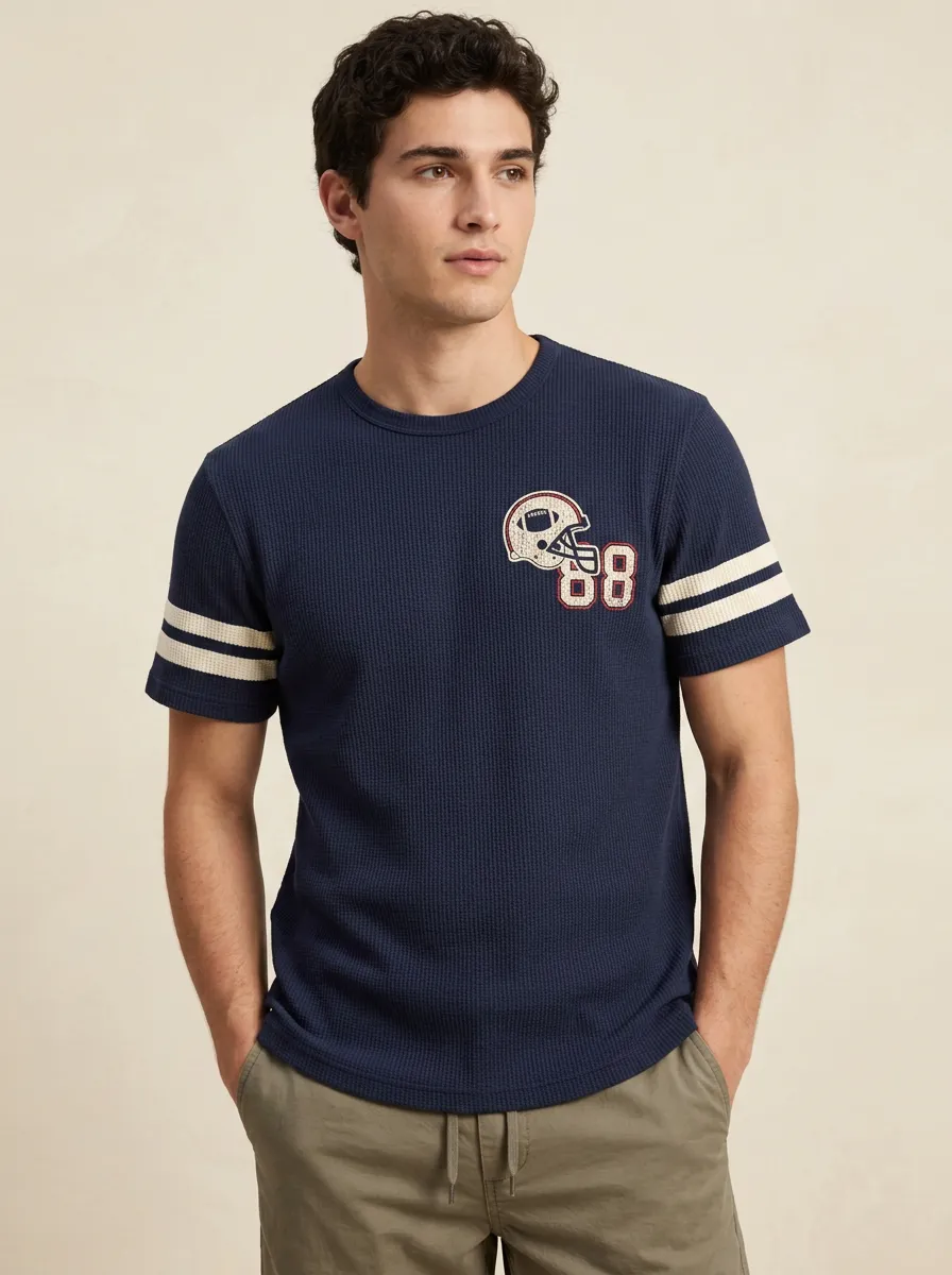 Men's American Football Fan Helmet 88 Printed Waffle T-shirt