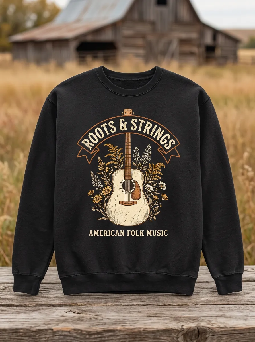 Country Music Guitar Floral Crew Neck Sweatshirt