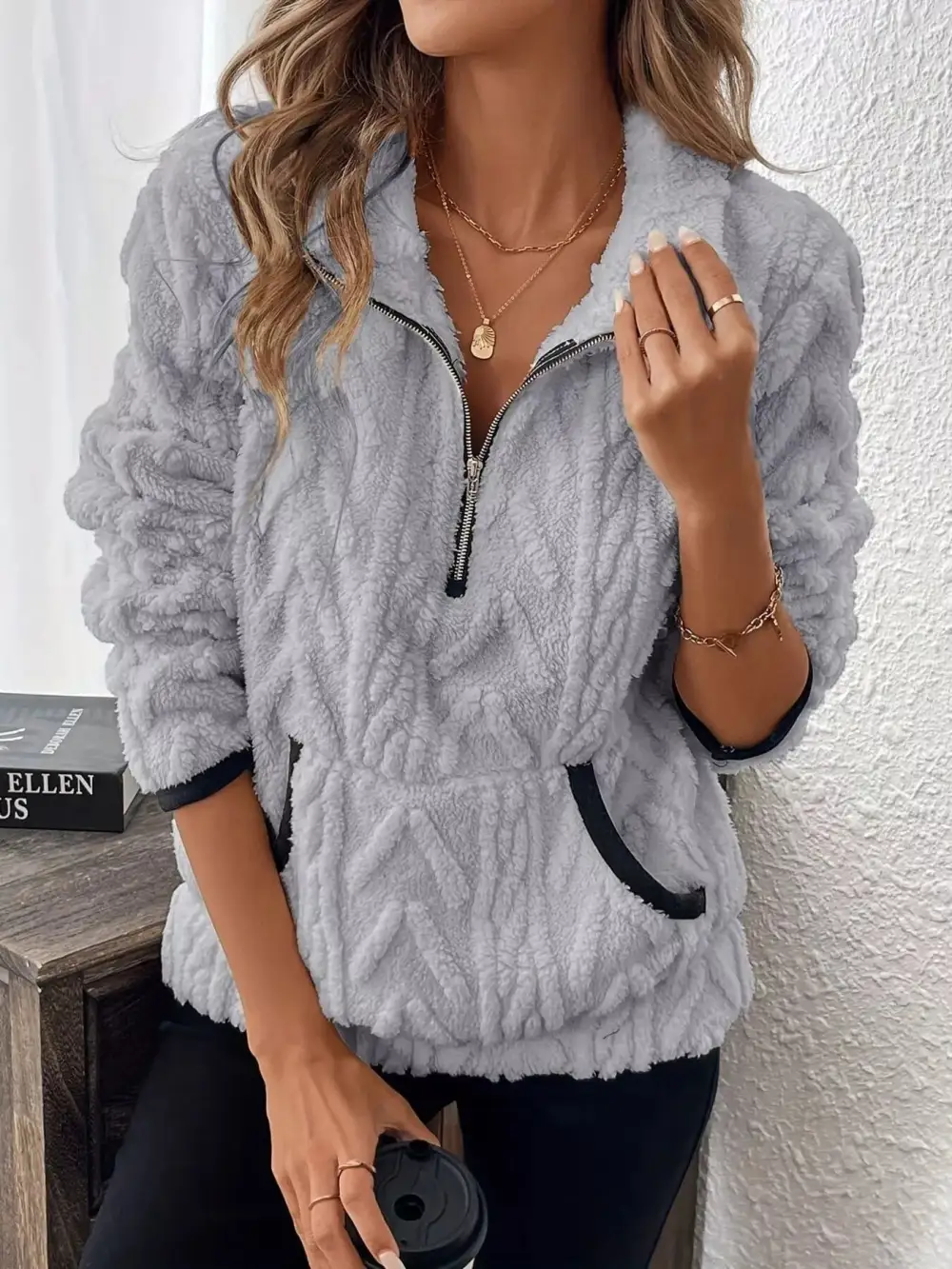 Fleece Half Zip Sweatshirt Plus Size