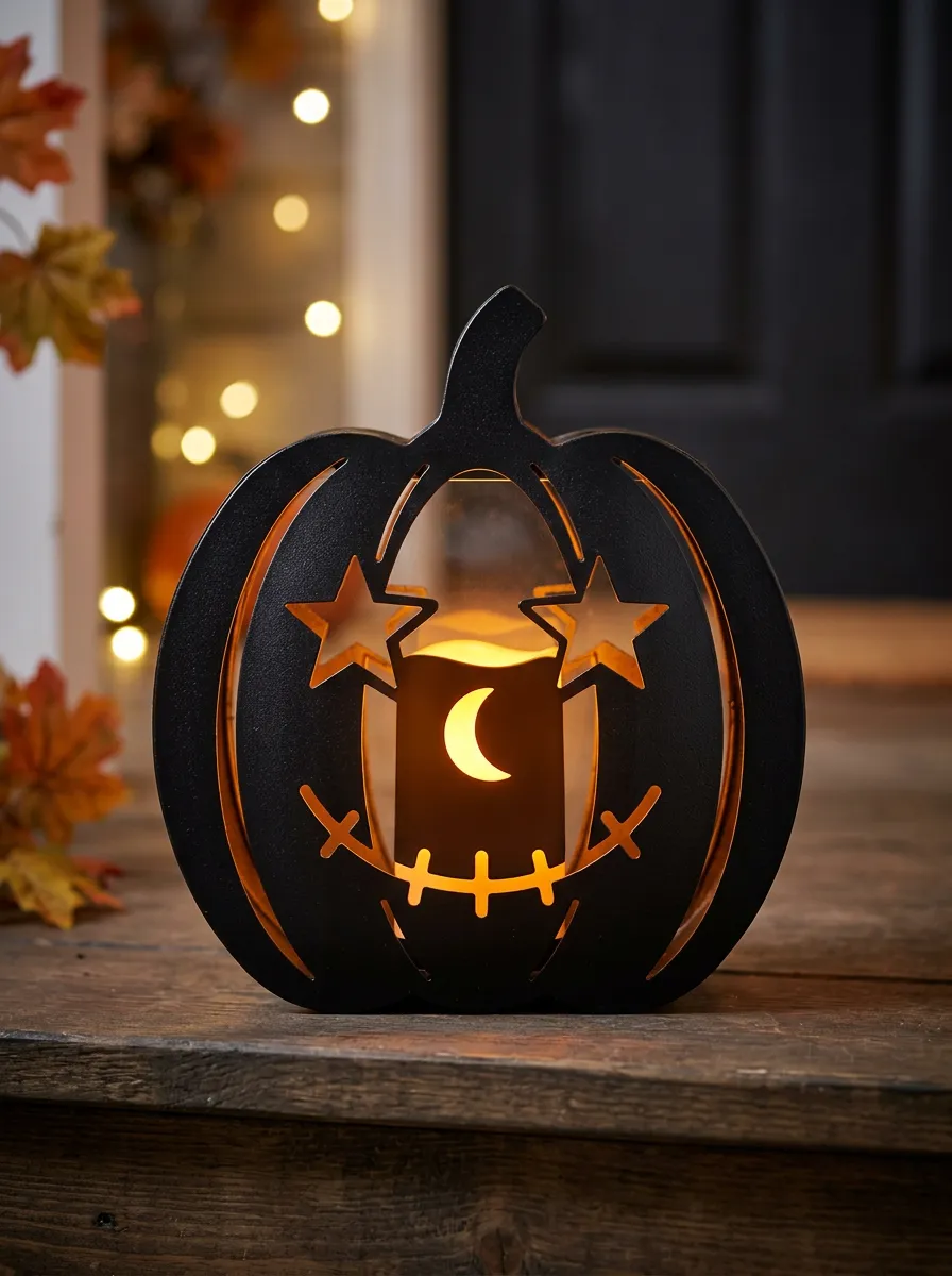 Classic Star-Moon Cutout Halloween Pumpkin Light