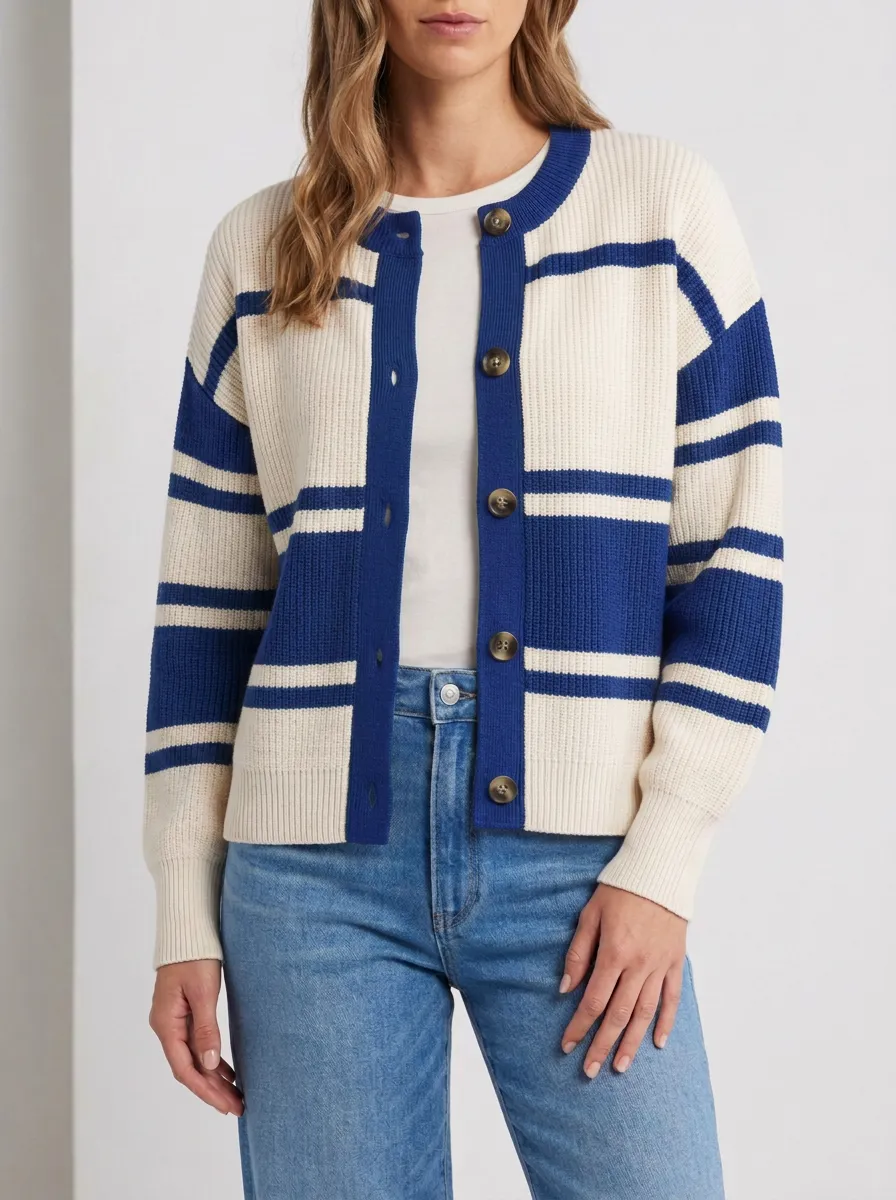 Classic Rugby Striped Button Front Cardigan