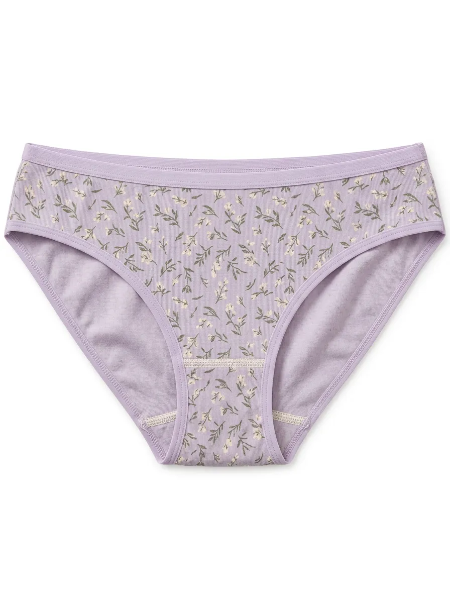 Women's Printed Briefs with Lavender Floral Flower Detail