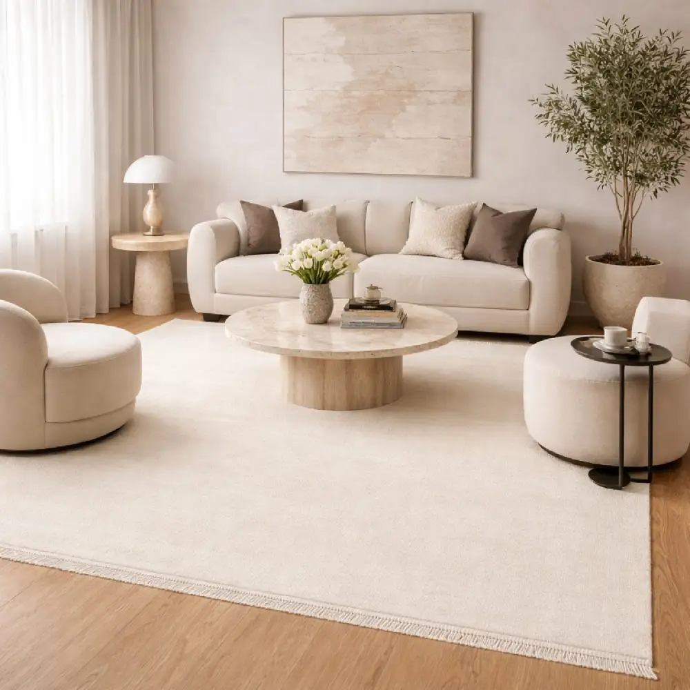 Hand-Loomed Wool Fringe Square Carpet